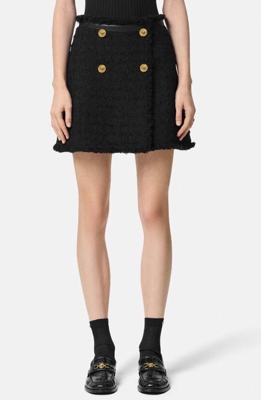 Versace Boucle Tweed Mini Skirt Black 40 Euro Italy 1013539 NWT $1550